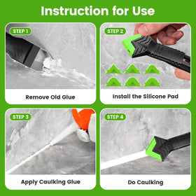 Goopreen stainless steel scraper demonstrates durable caulk removal