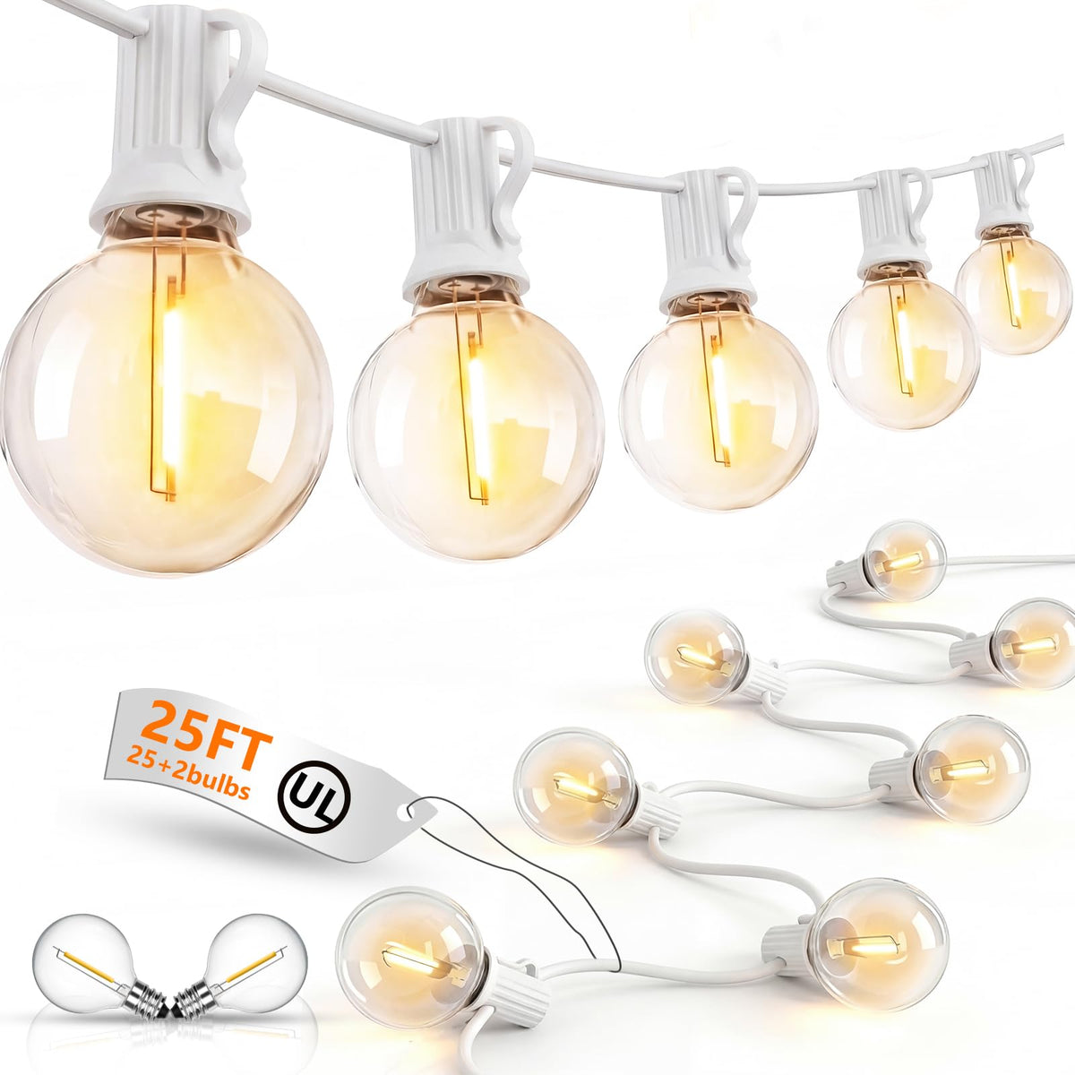 Goothy 27-globe bulbs close-up showing durable shatterproof design for outdoors.