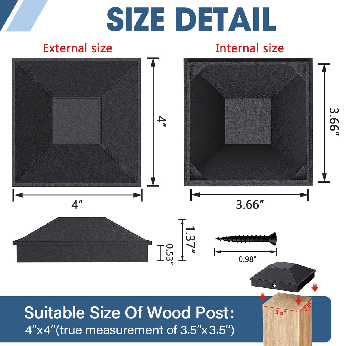 Goovilla 4x4 post cap black with screws and installation guide