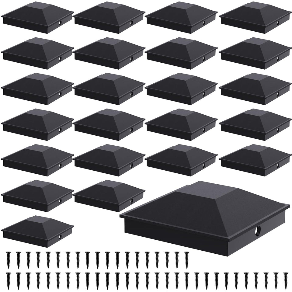 Goovilla 4x4 black post cap, front view, weatherproof top protection for wooden posts.