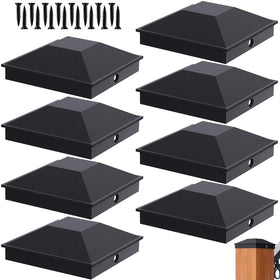 Goovilla 6x6 post cap with black frosted finish protecting wood posts from weathering