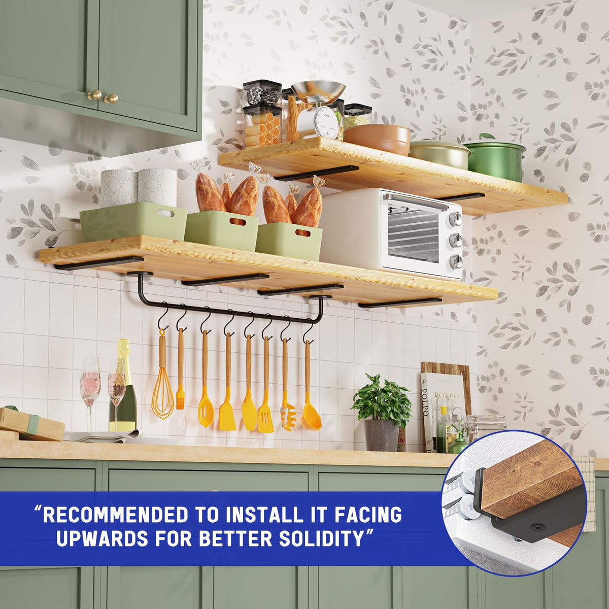 Goovilla black coated iron bracket close-up shows durable, rust-resistant finish.