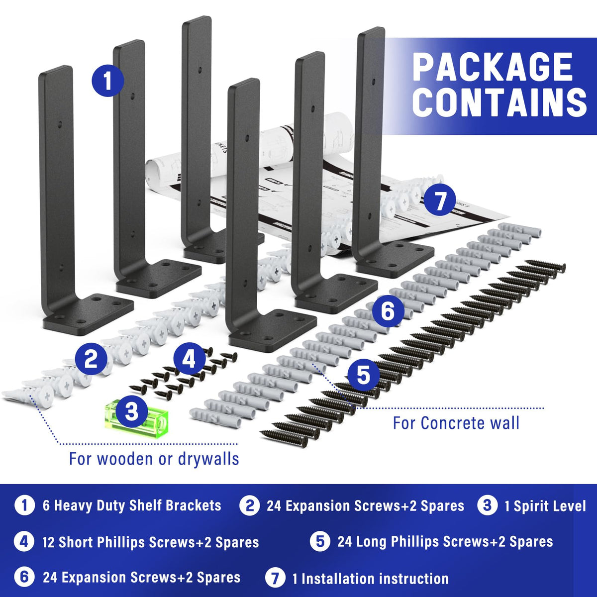 Goovilla six-pack of black iron shelf brackets for home projects.