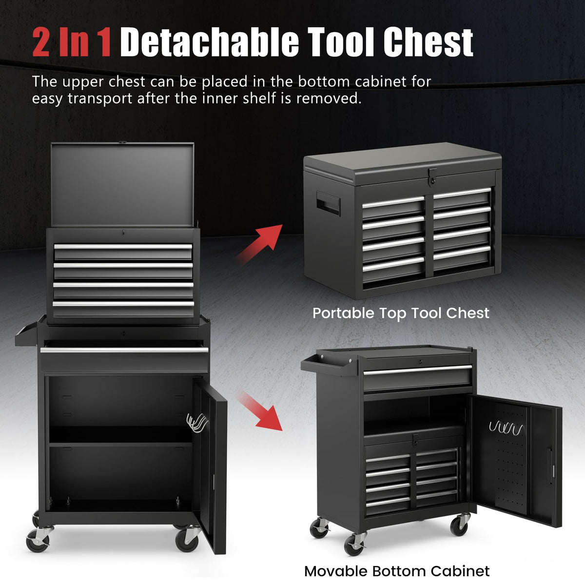Goplus detachable top toolbox shown for versatile standalone storage options.