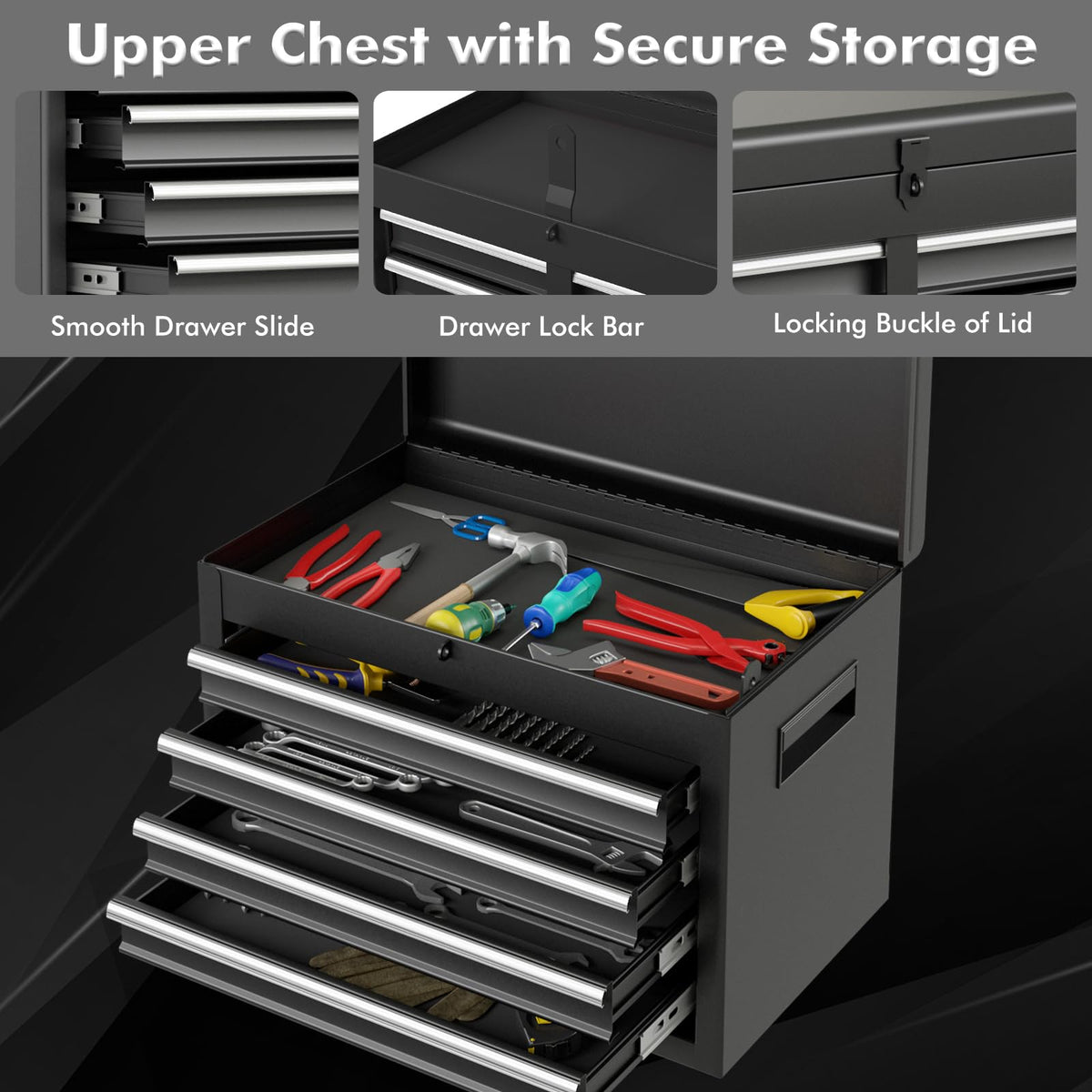 Goplus EVA liner cushions drawers to reduce tool rattling and wear.