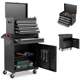 Goplus tool chest with 5 drawers keeps tools neatly organized for quick access.