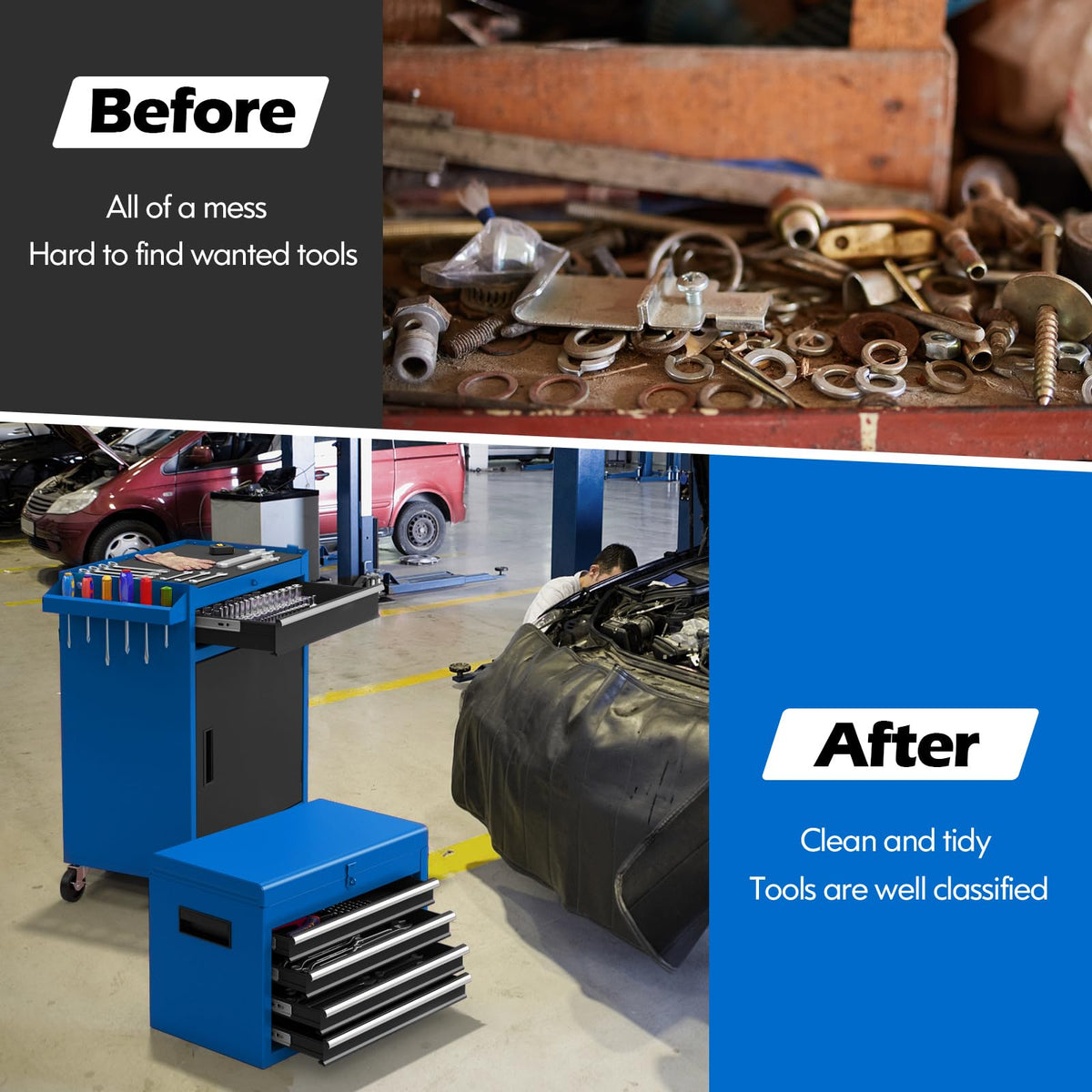 Goplus side hooks and tool holes keep frequently used tools accessible.