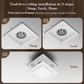Gopper 4-inch duct connection ensures secure venting in ceilings.