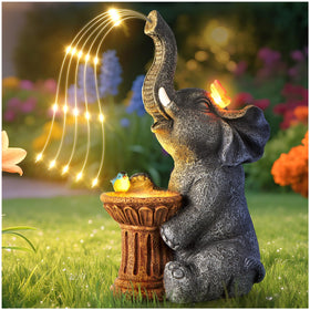 Goregent outdoor elephant statue with solar lighting enhances garden charm.