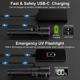 Goreit 365nm flashlight USB-C charging enables quick outdoor top-ups