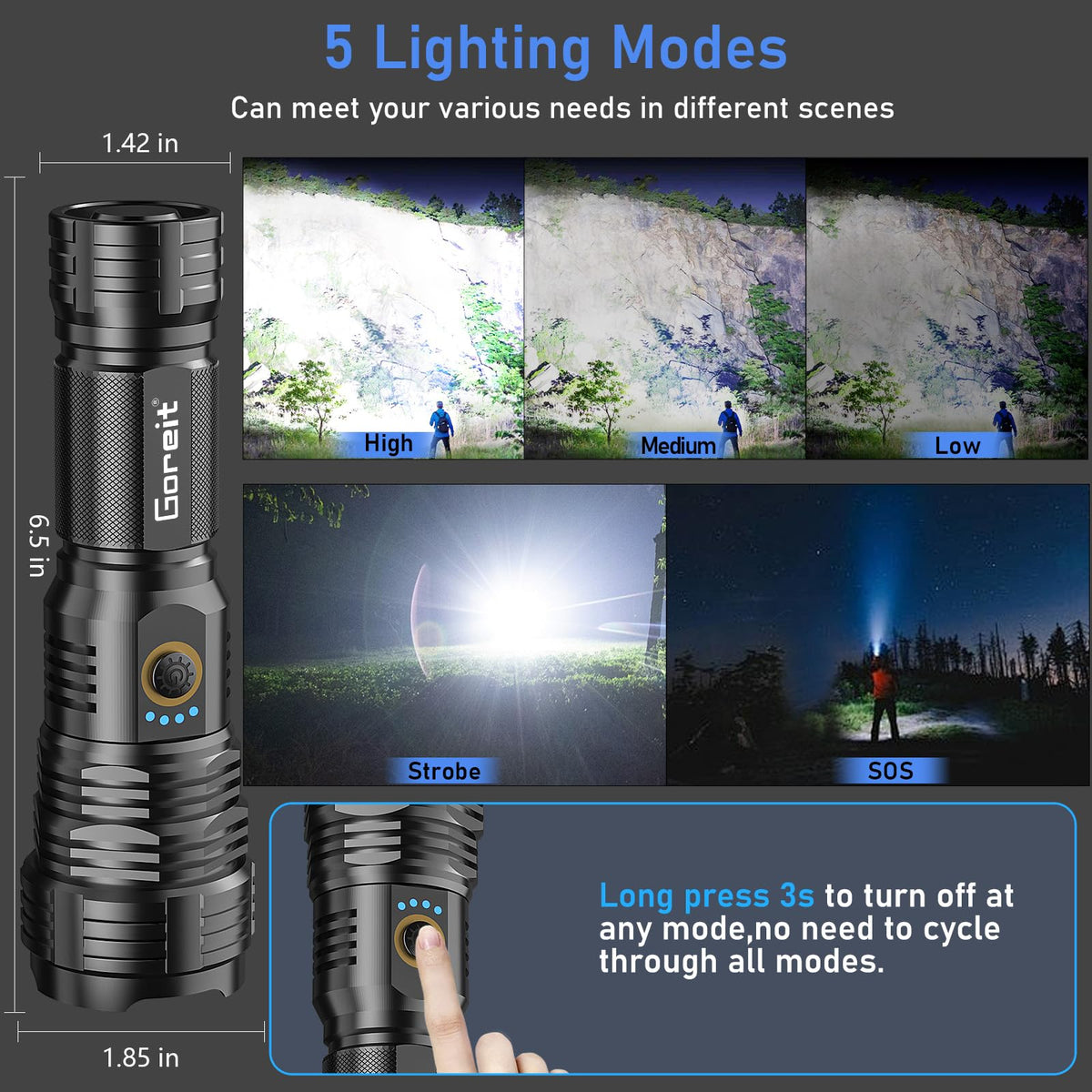 Goreit G1915 long-range beam helps identify distant objects outdoors.