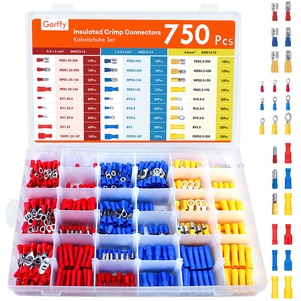 Gorffy 750pcs wire connectors kit assortment for versatile auto wiring tasks