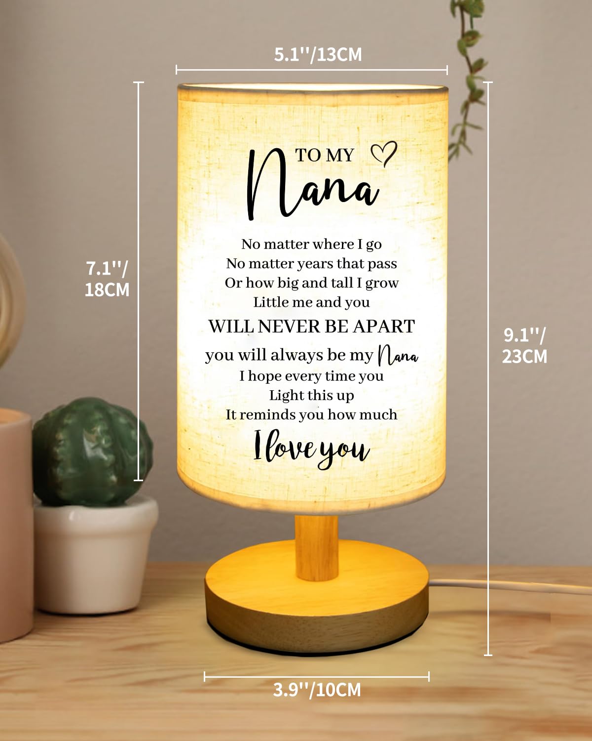 Gorgifty Nana table lamp lit with soft glow for cozy evenings