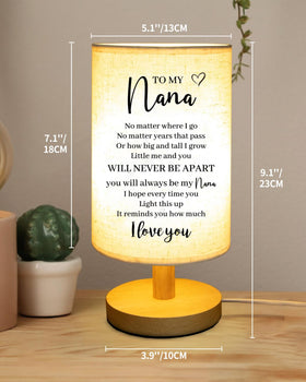 Gorgifty Nana table lamp lit with soft glow for cozy evenings