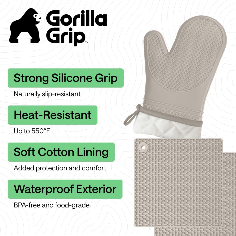 GORILLA GRIP trivet demonstrates stable placement on countertops while protecting surfaces
