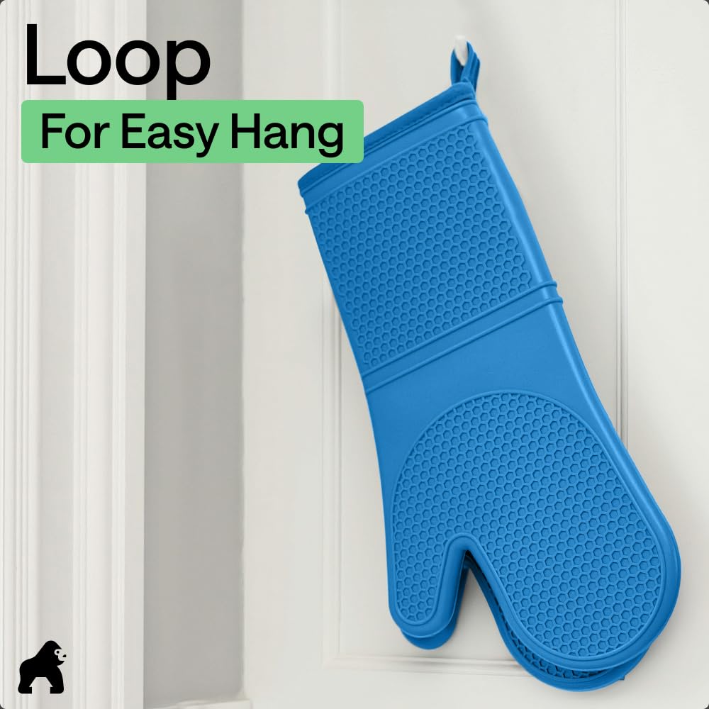 Gorilla Grip Aqua potholders set complements mitts for safe kitchen tasks.