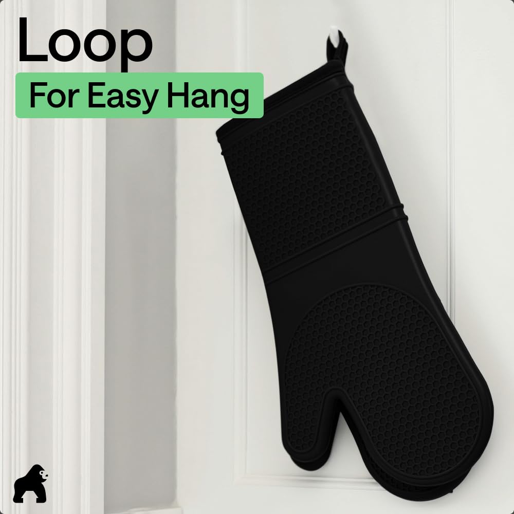 GORILLA GRIP black silicone mitts for everyday cooking and handling hot items.