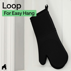 GORILLA GRIP black silicone mitts for everyday cooking and handling hot items.