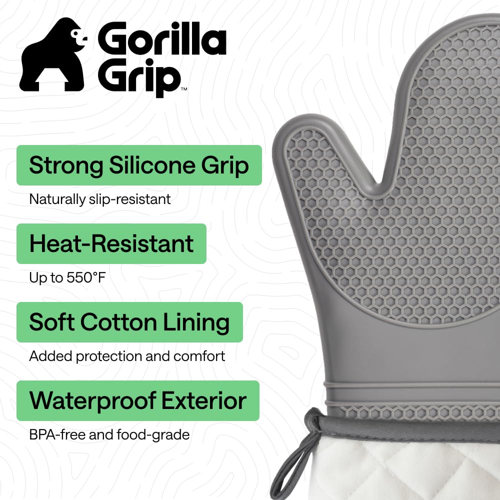GORILLA GRIP mitts demonstrate heat resistance up to 550F for grilling and baking