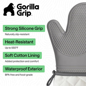 GORILLA GRIP mitts demonstrate heat resistance up to 550F for grilling and baking