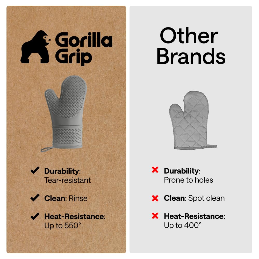GORILLA GRIP oven mitts offer heat protection up to 550F and solid forearm coverage