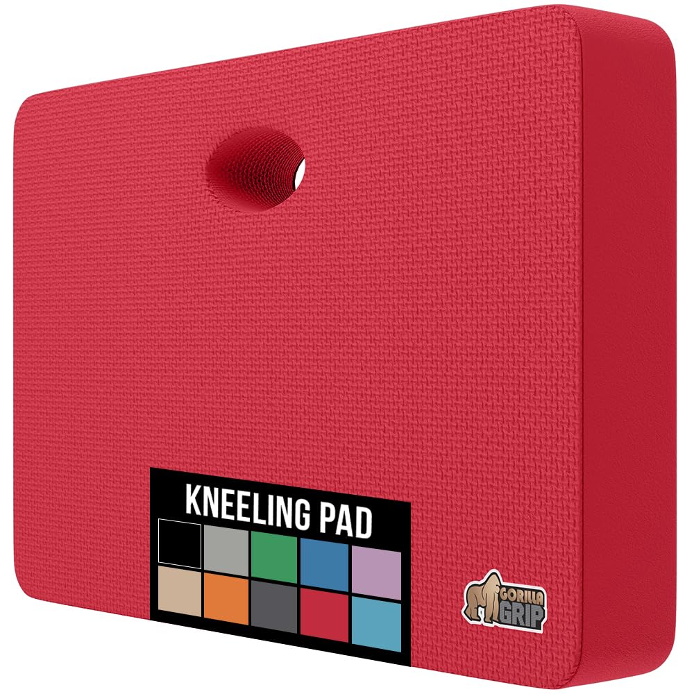 Gorilla Grip kneeling pad top view shows thick red foam cushion for comfort.
