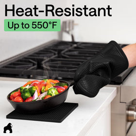 GORILLA GRIP mitts offer heat protection up to 550°F during grilling.