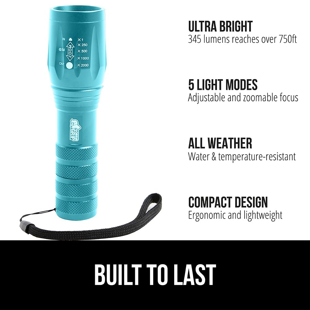 GORILLA GRIP flashlight zoomable focus adjusts from wide to narrow