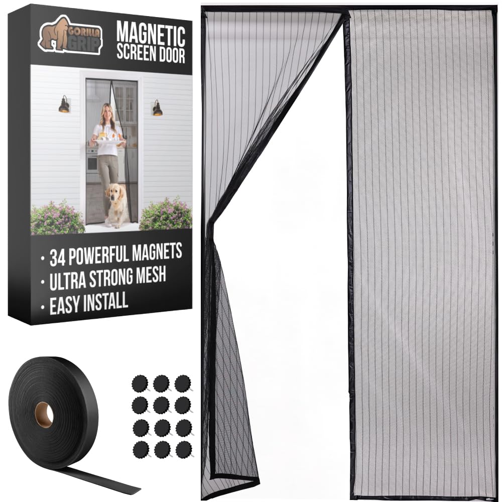 GORILLA GRIP magnetic screen door front view with seamless closure.