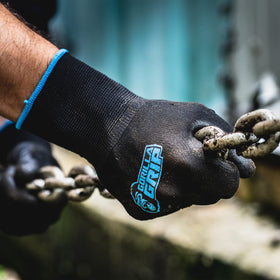 Gorilla Grip medium-size gloves fit men on construction sites.