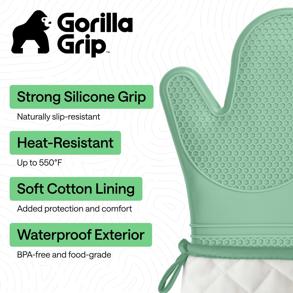 Gorilla Grip mitts on hands gripping a pot for stable handling