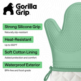 Gorilla Grip mitts on hands gripping a pot for stable handling