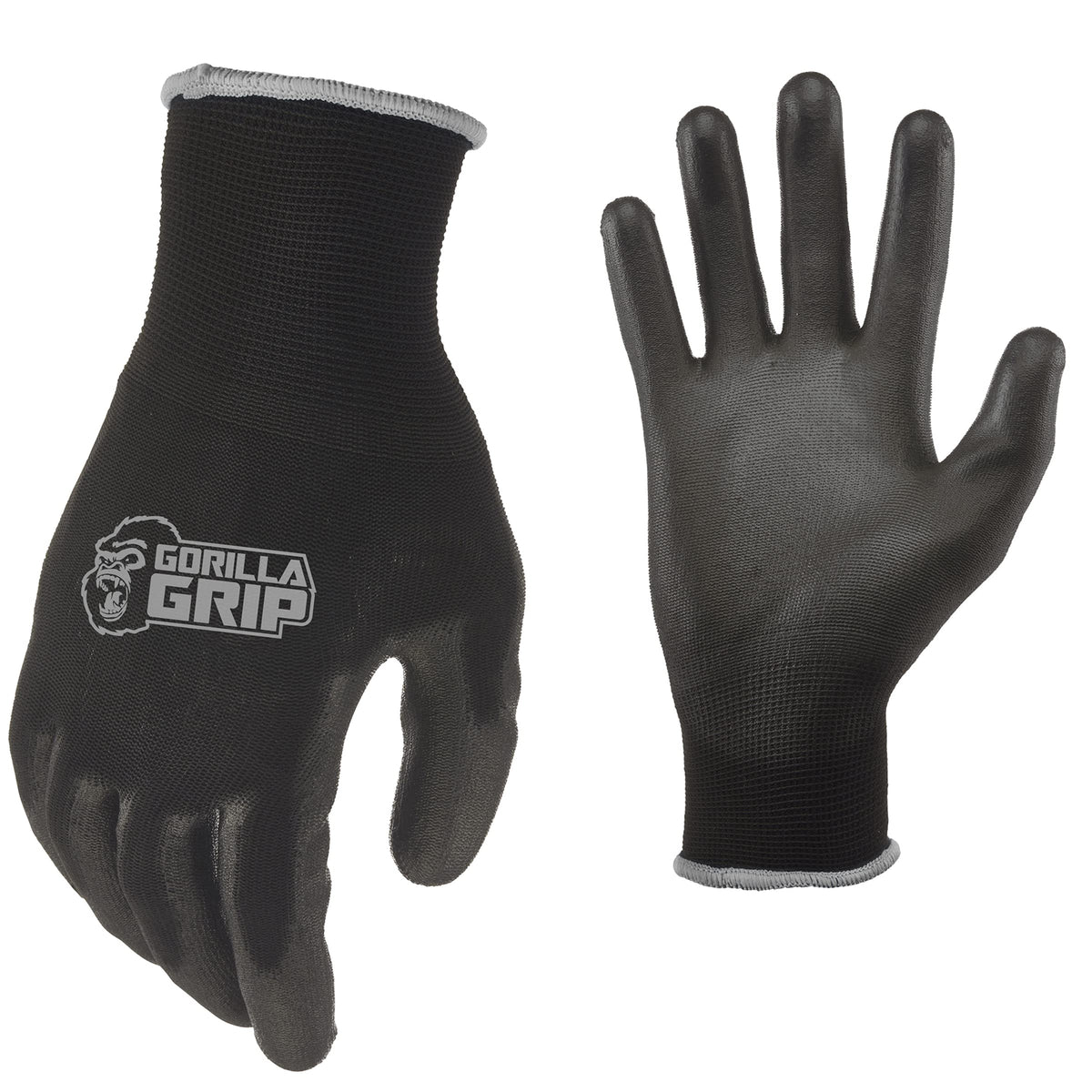 Gorilla Grip Never Slip gloves, front view, show durable polymer palm for reliable grip.