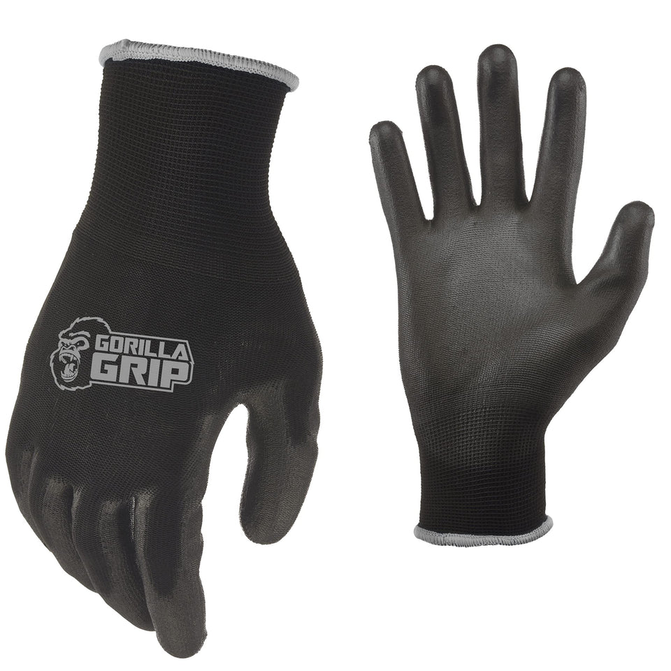 Gorilla Grip Never Slip gloves, front view, show durable polymer palm for reliable grip.