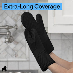 GORILLA GRIP mitt in use during grilling and baking for safety and grip.