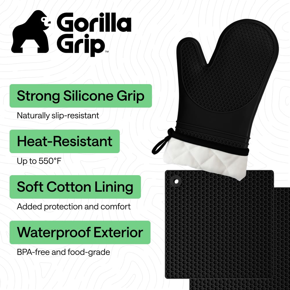 GORILLA GRIP pot holder showing honeycomb grip for stable handling.