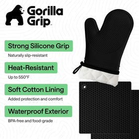 GORILLA GRIP pot holder showing honeycomb grip for stable handling.
