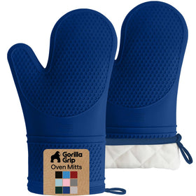 GORILLA GRIP silicone oven mitts provide a secure grip on pans and trays.