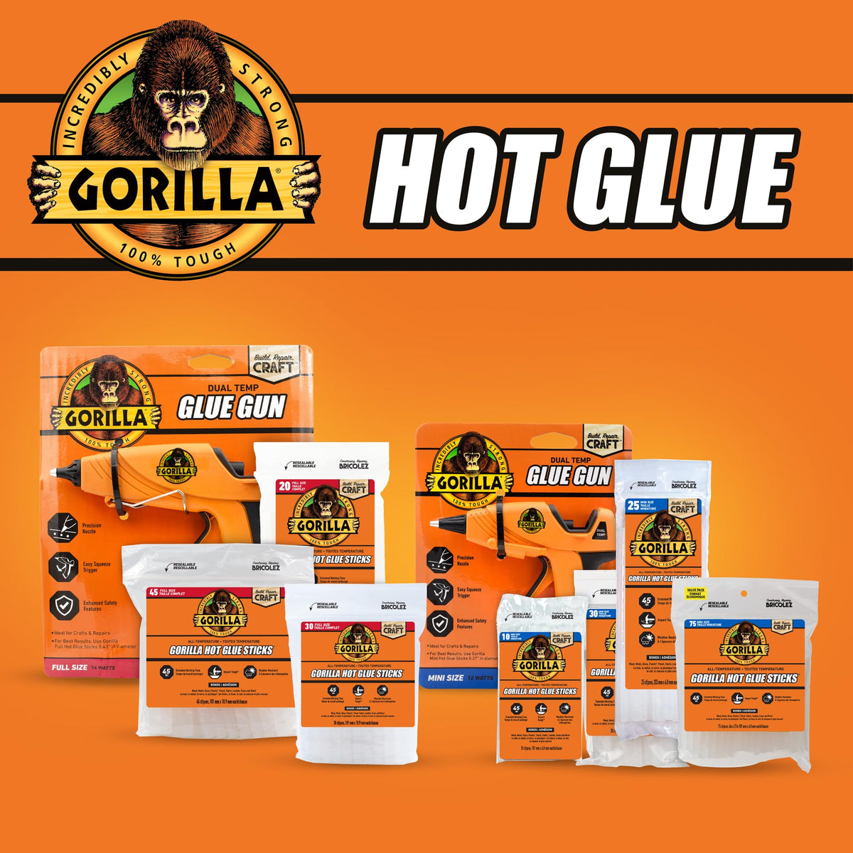Gorilla hot glue gun dual temp in use demonstrates versatile bonding across materials.