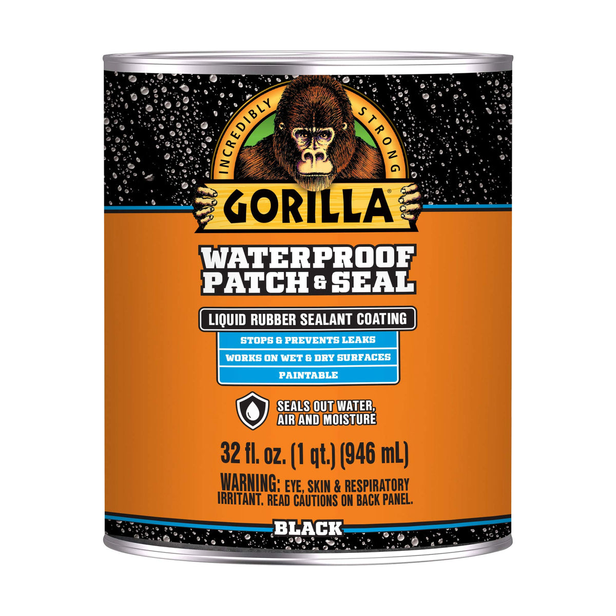 Gorilla Patch & Seal Liquid bottle close-up showing flexible waterproof sealing