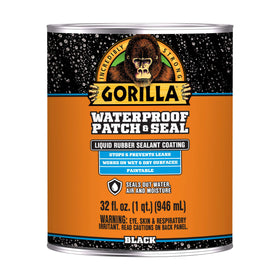 Gorilla Patch & Seal Liquid bottle close-up showing flexible waterproof sealing