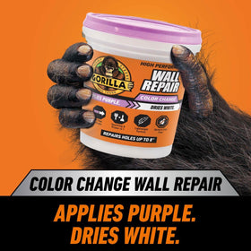 Gorilla wall repair color change dries white signaling sanding can begin
