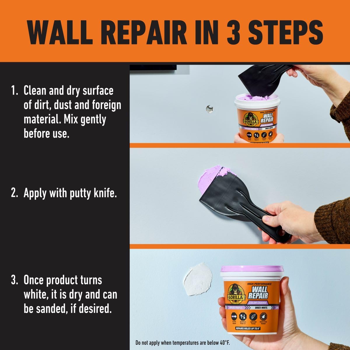 Gorilla wall repair color change white finish ready for paint