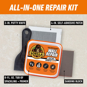 Gorilla Wall Repair Kit 4-inch patch covers holes quickly.