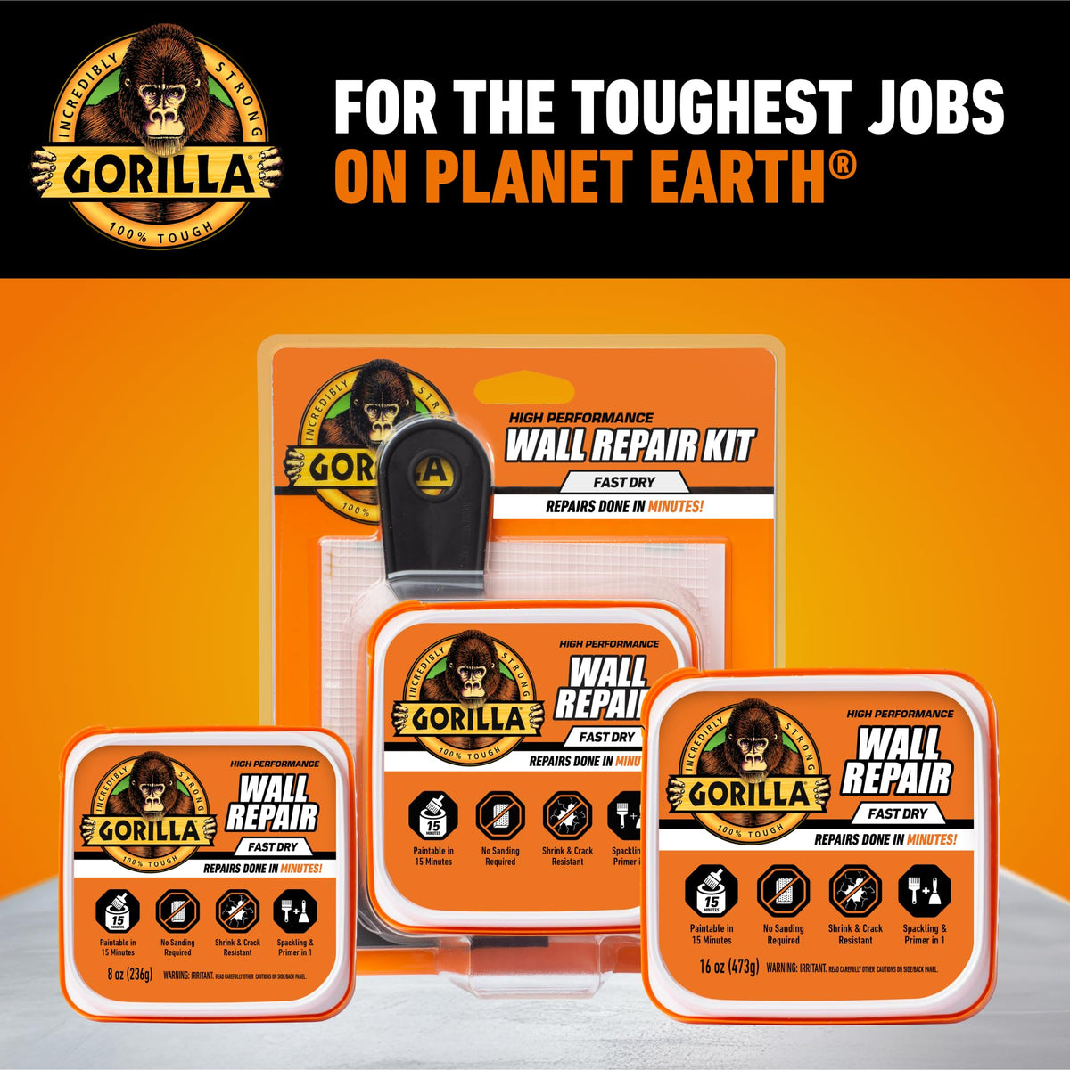 Gorilla Wall Repair Kit suitable for indoor and outdoor projects.