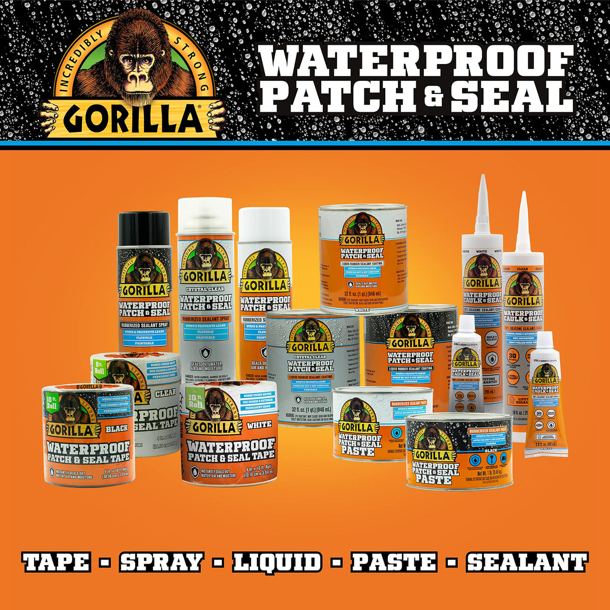 Gorilla Waterproof Patch & Seal Paste near roof or gutter demonstrates weather-ready sealing.