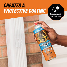 Gorilla Waterproofing Spray used on roof/gutter area for weatherproof sealing.