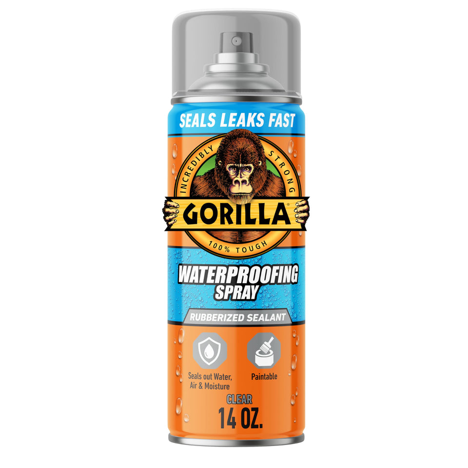 Gorilla Waterproofing Spray bottle applying a clear seal for exterior protection.