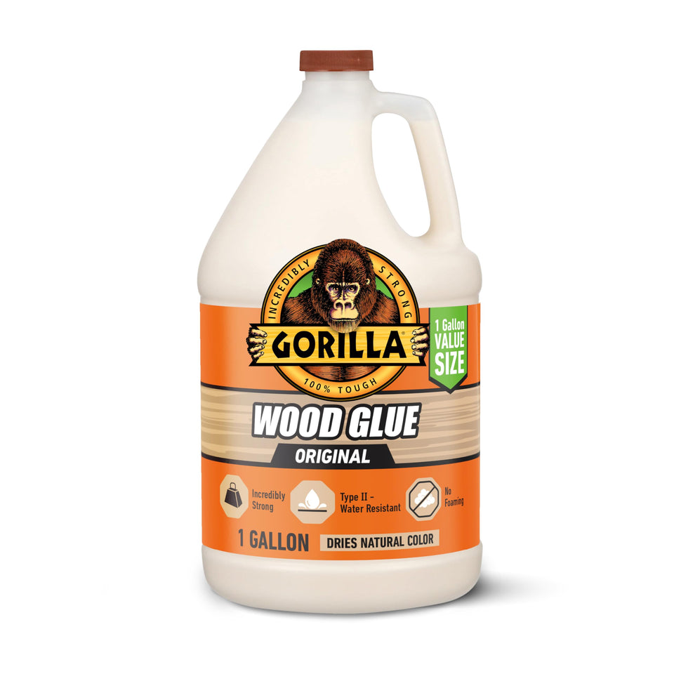 Gorilla Wood Glue bottle in natural color for strong wood joints.