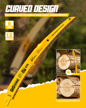 GOSHINE arc-curved blade design enables aggressive cuts on branches